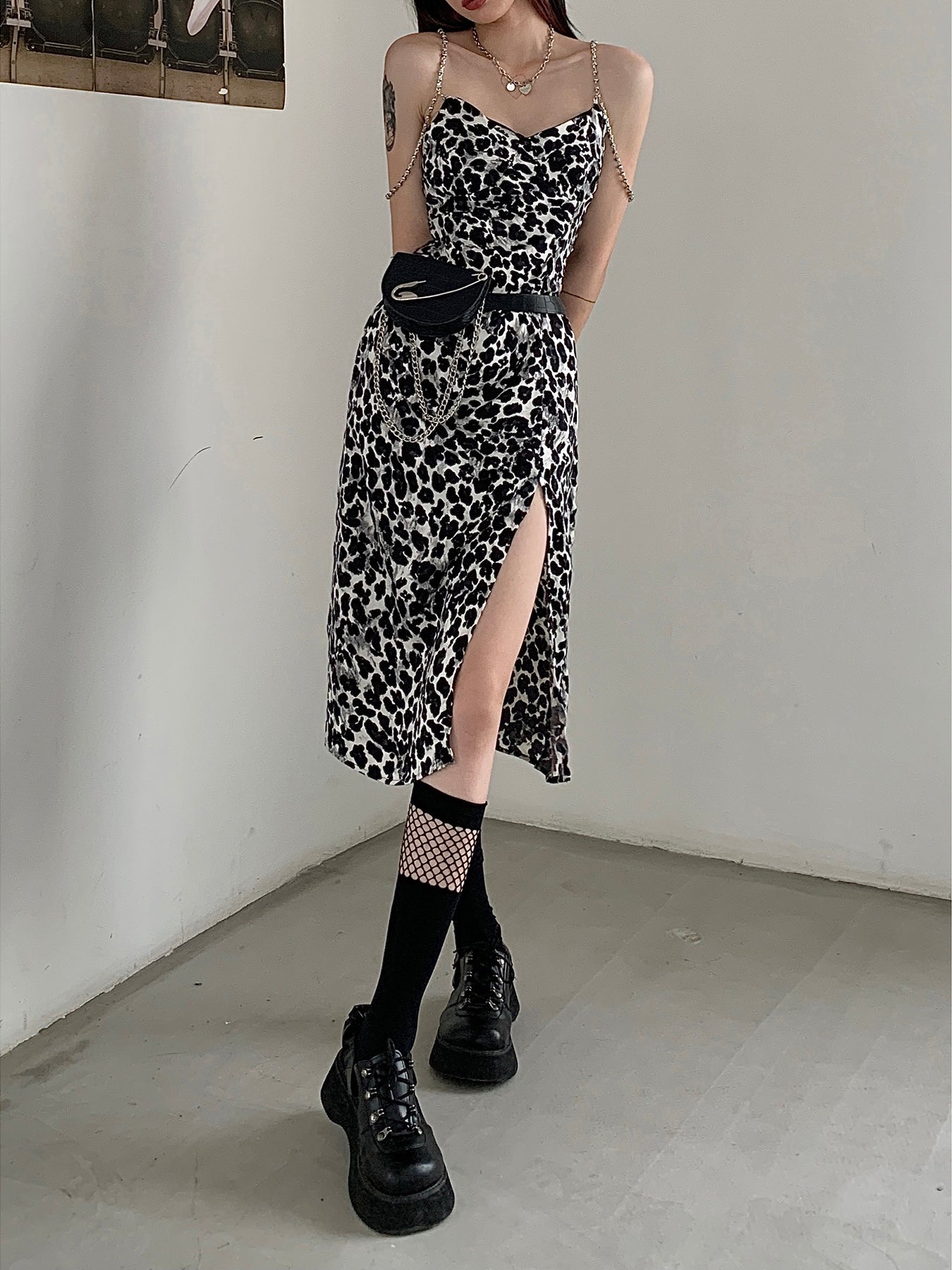 Dark Sexy Leopard Print Suspender Dress