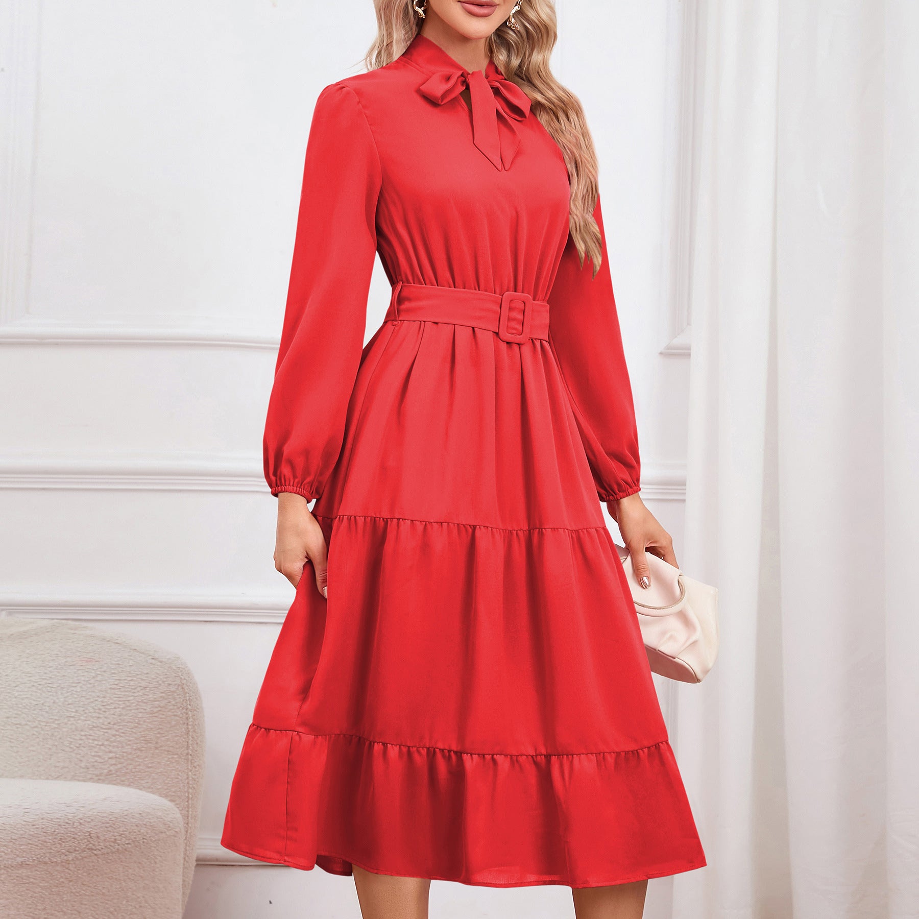 Women's Slim-fit Elegant Tied Cake A- Line Dress