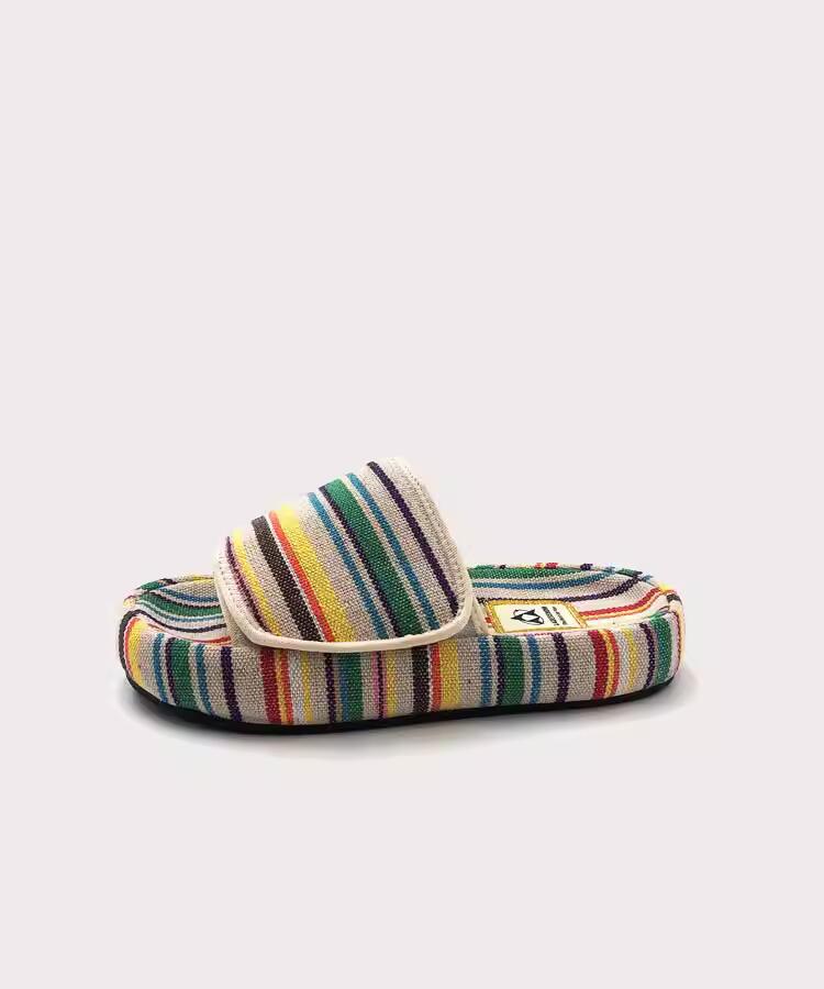 Paste Thick-soled Slippers Women 2023 Summer New Niche Design Rainbow Color Canvas Casual Outerwear Flip Flops