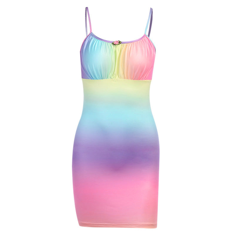 Fashionable Sexy Tie-dye Halter Dress