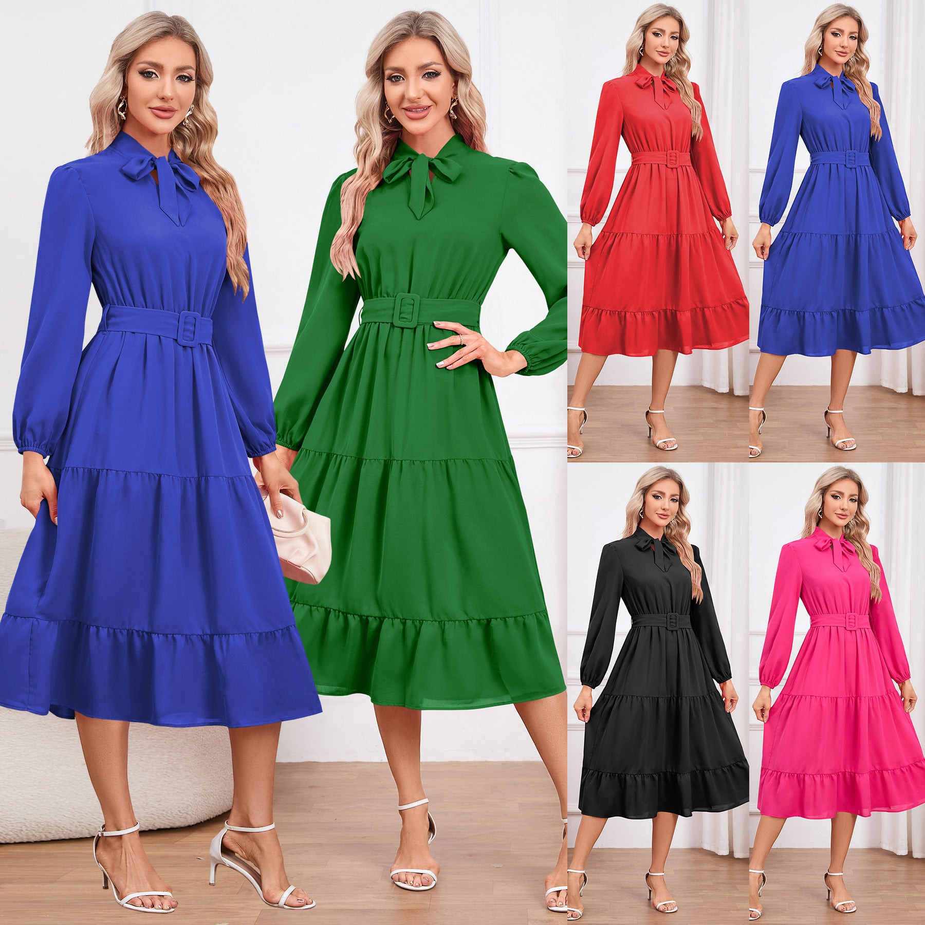 Women's Slim-fit Elegant Tied Cake A- Line Dress