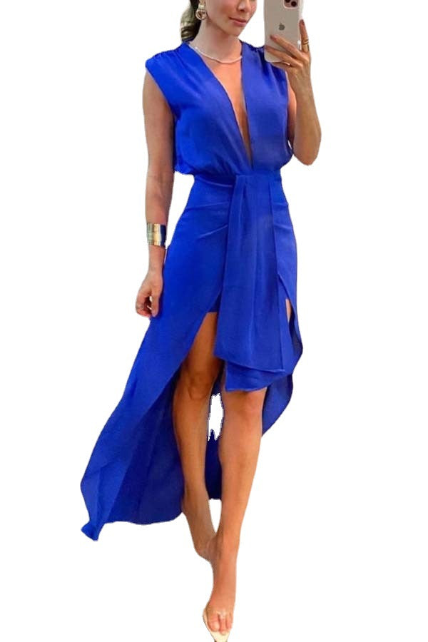 Women's Sleeveless V-neck Irregular Dress