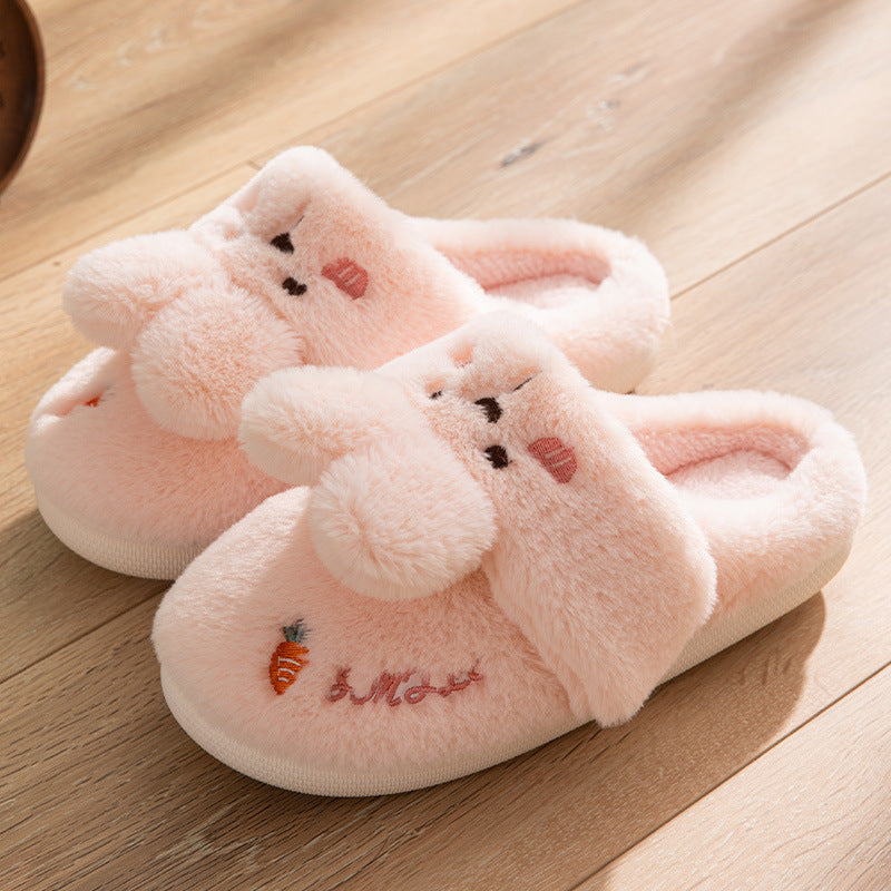 Household Warm Keeping Heel Cover Cartoon Cute Rabbit Plush Slippers For Women