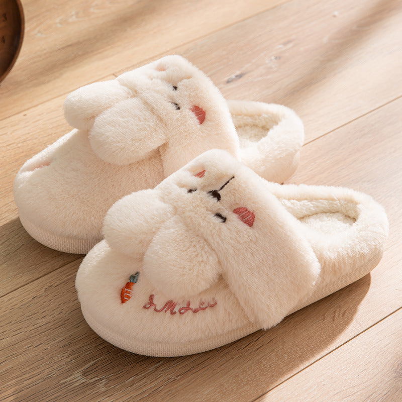 Household Warm Keeping Heel Cover Cartoon Cute Rabbit Plush Slippers For Women