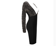 Black sexy deep V-neck fashion high-end anti-wolf point drill long-sleeved slim bandage dress