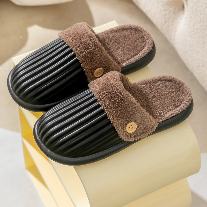 Detachable Slippers Stripe Design Winter House Shoes For Women