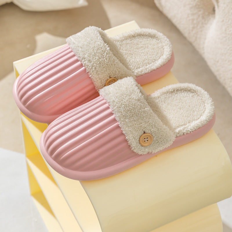 Detachable Slippers Stripe Design Winter House Shoes For Women