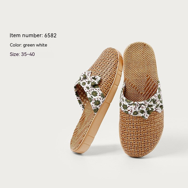 Linen Grass Slippers For Women Home Non-slip Indoor