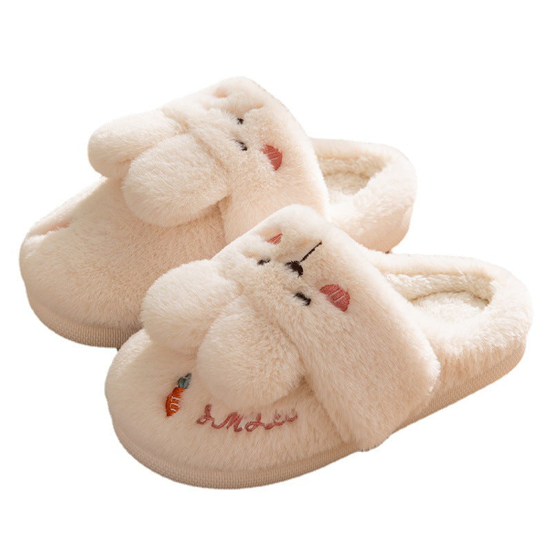 Household Warm Keeping Heel Cover Cartoon Cute Rabbit Plush Slippers For Women