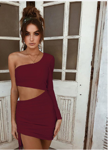 Sexy One Shoulder Cutout Long Sleeve Hip Dress