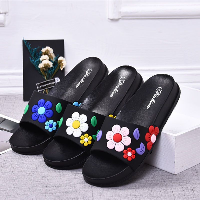 Home Non-slip Indoor Wear-resistant Thick-soled Soft Outer Wear Flower Sandals And Slippers Women