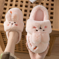 Household Warm Keeping Heel Cover Cartoon Cute Rabbit Plush Slippers For Women