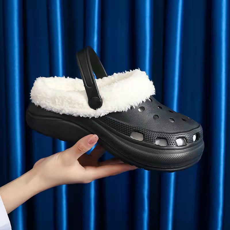 Dongdong Winter Plus Velvet Toe With Thick-soled Beach Detachable Woolen Cotton Slippers Women