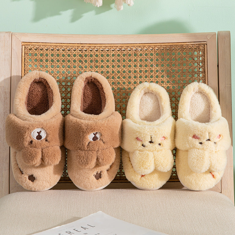 Household Warm Keeping Heel Cover Cartoon Cute Rabbit Plush Slippers For Women