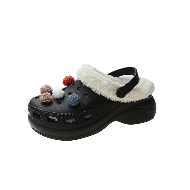 Dongdong Winter Plus Velvet Toe With Thick-soled Beach Detachable Woolen Cotton Slippers Women