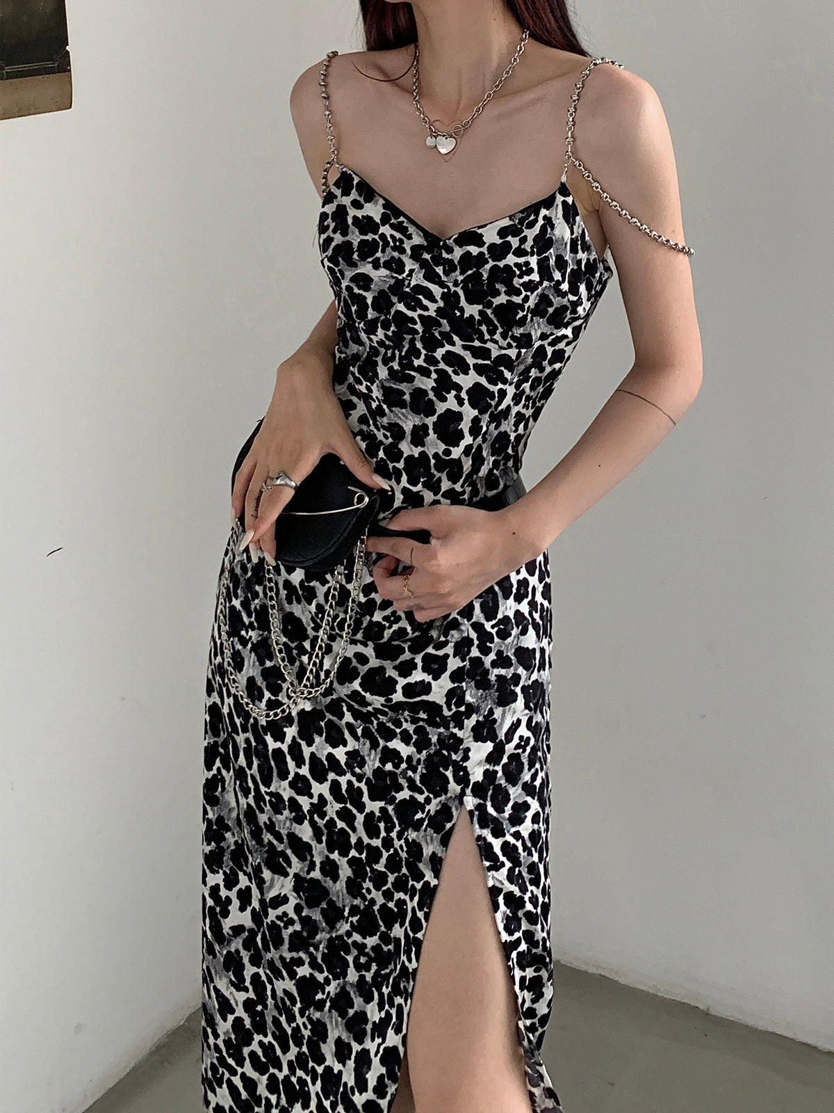 Dark Sexy Leopard Print Suspender Dress